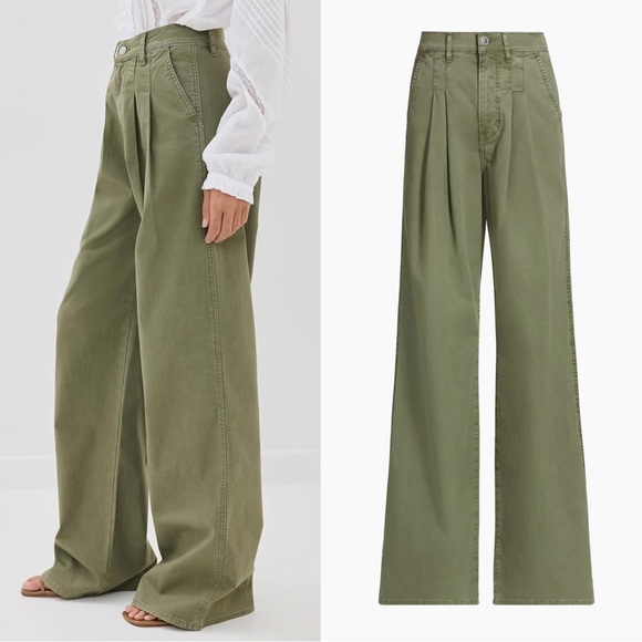 VERONICA BEARD Green Pleated Cotton High Waisted Wide Leg Pants Mia Trousers 25 - Picture 8 of 13